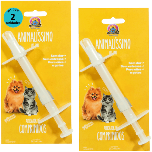 Aplicador de Comprimidos Animalíssimo Para Cães e Gatos Kit Com 2 unidades